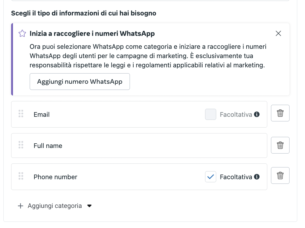 dati modulo contatti meta