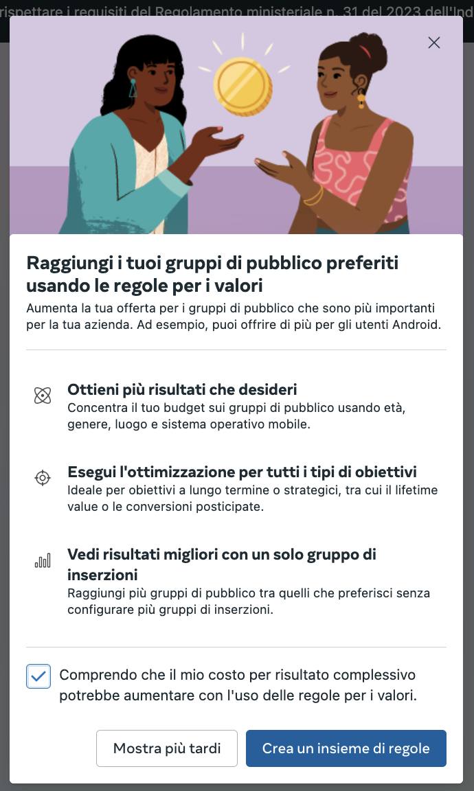 regole valori gestione inserzioni facebook