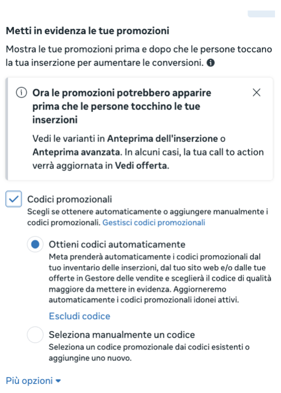 codici promozionali meta