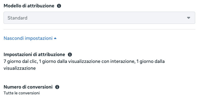 modello attribuzione standard meta ads